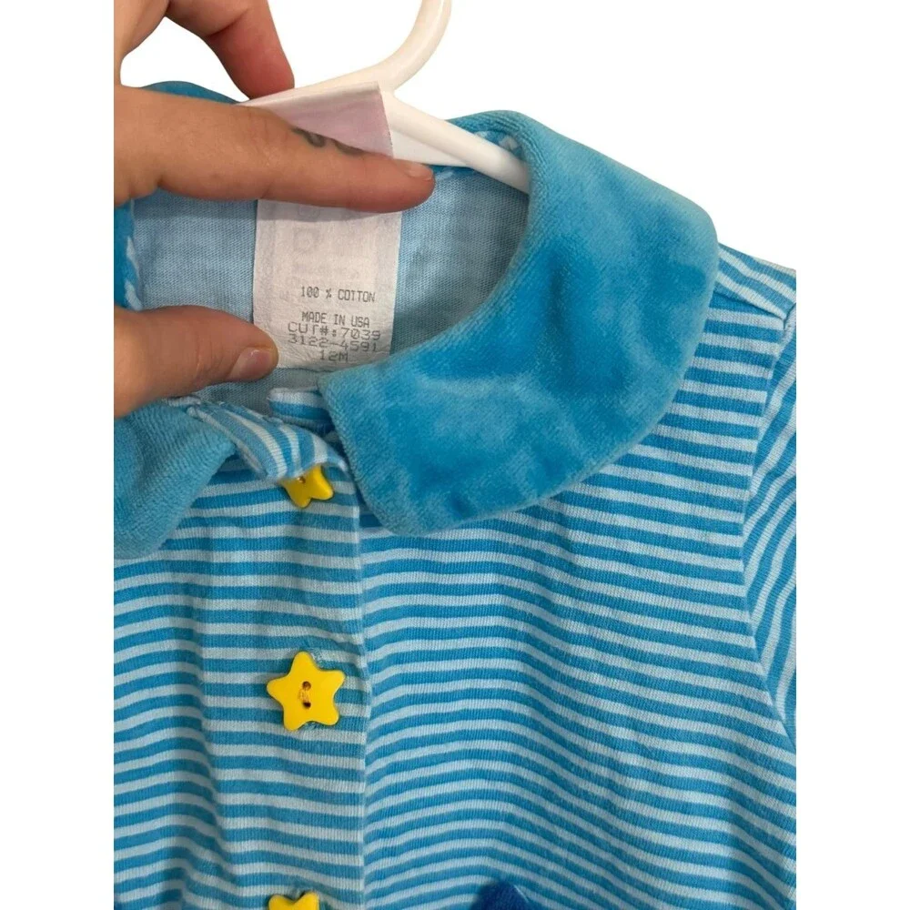 Sweet Potatoes Baby Dog Pocket Cardigan Blue Striped 12M Made in USA
